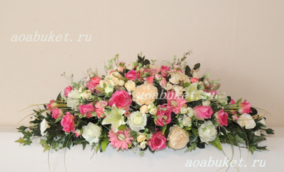 Горизонтальная композиция из искусственных цветов Розовый фламинго № УНС031 для украшения интерьера