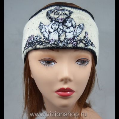 Трикотажная повязка на голову Vizio белая с рисунком