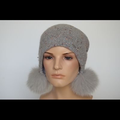 Лиловая вязаная шапка ушанка с помпонами Vizio Италия 6442 РР 66