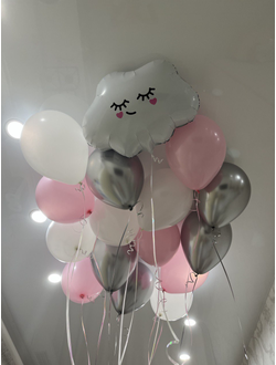 Шары белый, розовый, серебро 15 штук и облачко под потолок