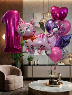 Набор шаров на 1 годик с котёнком