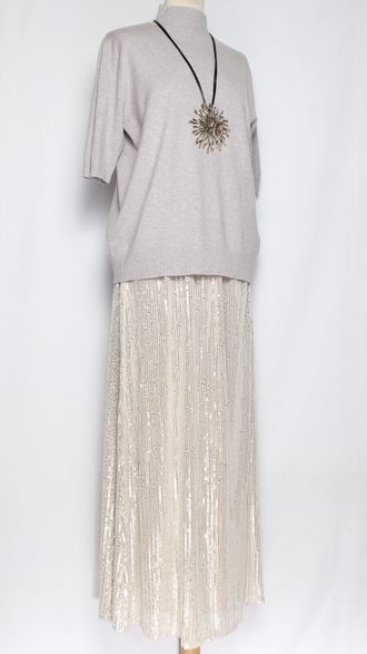 Юбка  трикотажная "Пайетки1" св.бежевая р.50,52,54,56