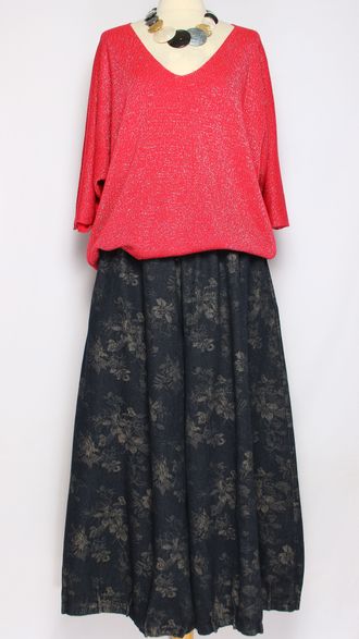 ЮБКА-БРЮКИ джинс-гобелен "ЗАЩИПЫ ЦВЕТОЧКИ" синяя р.46-54