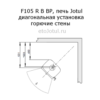 Установка печи Jotul F105 R B BP диагонально в угол, горючие стены, какие отступы