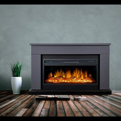 Линейный электрокамин Bergen серый графит с очагом Vision 42 LOG LED