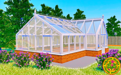 Зимняя английская теплица с холлом АГАТА размером 5500 х 11000 мм