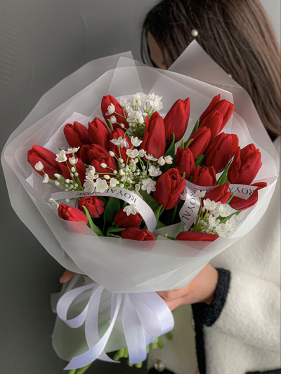 Красные тюльпаны и аллиум "RED" 25 шт