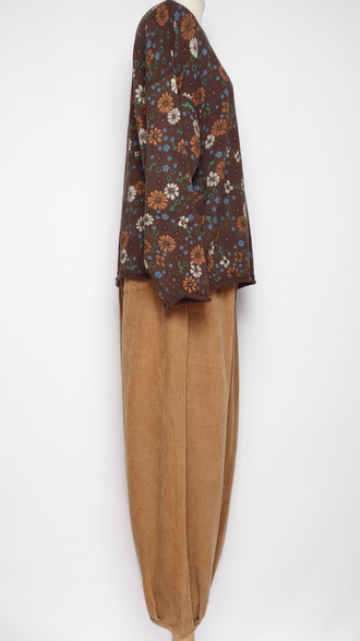 Брюки Бохо вельветовые "Бананы крупный вельвет" малахит, мокко  р.50-54