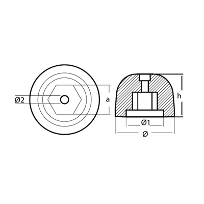 Алюминиевый анод Tecnoseal 01053AL Ø73x53мм полусферический для ПУ Sidepower SP550HYD, SH42, SH550