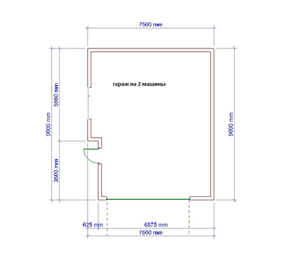 001 ГАРАЖ на два автомобиля. ГАБАРИТНЫЕ РАЗМЕРЫ: (7.5Х9М), ОБЩАЯ ПЛОЩАДЬ: 65М²
