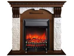 Электрокамин Дублин LO камень белый с очагом Fobos