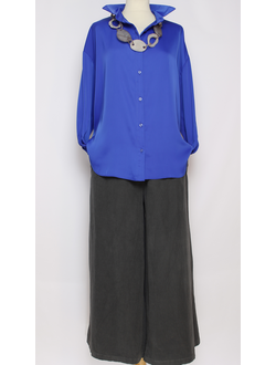 РУБАШКА БОХО "ШЁЛК  КЛАССИКА" синяя, малахит, фуксия р.50-54