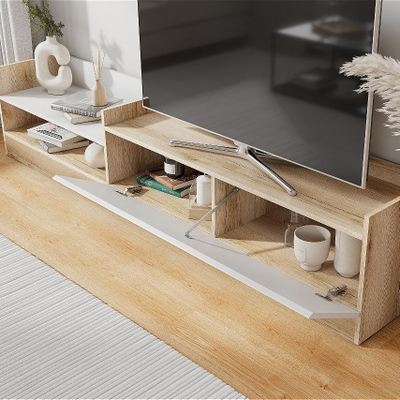 Брауни тумба для телевидеоаппаратуры Дуб Делано/Белый