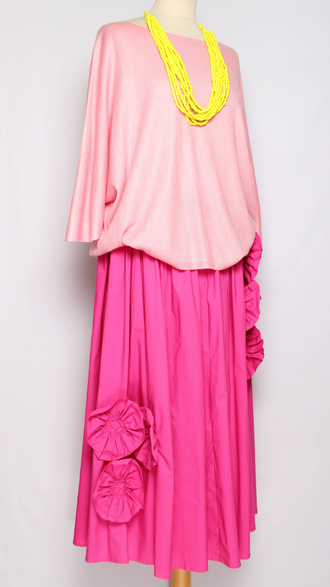 ЮБКА НАРЯДНАЯ ХЛОПОК "АППЛИКАЦИИ ЦВЕТЫ " фуксия до р.54