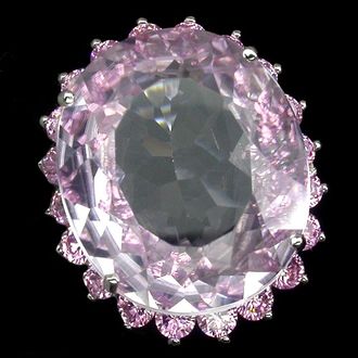 Кольцо кунцит (17,00ct.), роз. сапфир, р.17,1 серебро 925