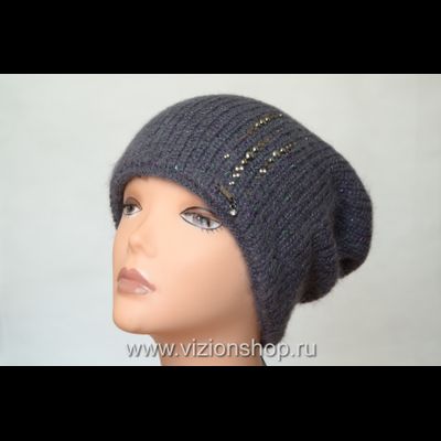 Шапка серая с зеленым из альпака и мохера Vizio Италия 36168 зима 2019