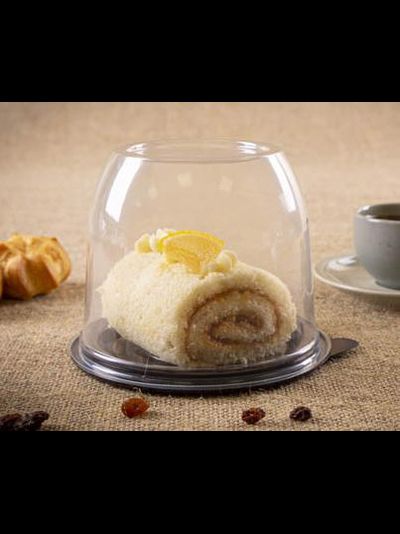 Контейнер-купол для пирожных пластик (крыш-дно, прозр/черн), 132*103мм