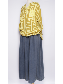 РУБАШКА БОХО "Карман пайетки лабиринт" горчичная, зеленая