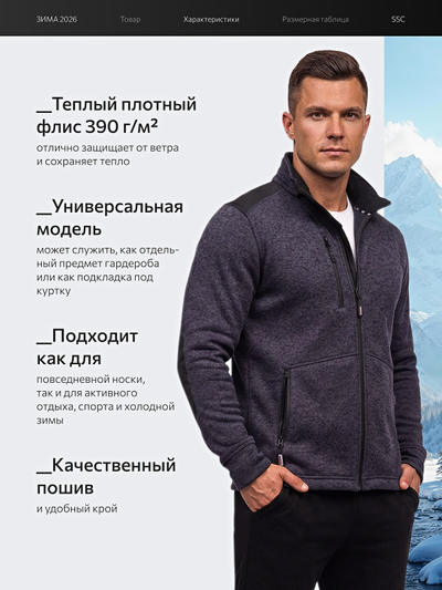 Куртка (свитер) флисовая SSC 3318-58, цв. темно-синий