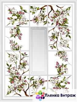 Пленка самоклеющаяся на потолок , витражная пленка, пленочный витраж с цветами яблони
