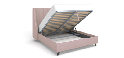 Двуспальная полутороспальная мягкая кровать Жаклин Ривалли (Rivalli), в съемных чехлах, на высоких металлических ножках, под робот-пылесос