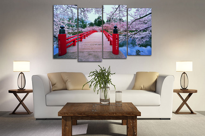 Модульная картина "Цветущий мостик. Сакура"