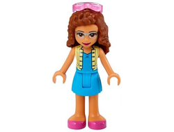 Friends Olivia Nougat - Dark Azure Skirt and Top with Bright Light Yellow Vest, Dark Pink Shoes, Sunglasses, n/a (frnd404)