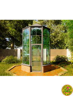 Белый алюминиевый каркас оранжереи ИДЭН с закаленным стеклом, установленной на ленточный фундамент