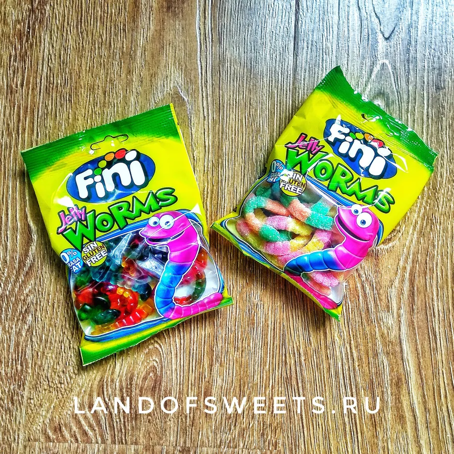 Испанский мармелад Fini Worms в популярном формате Червячки - в сахарной обсыпке и без нее