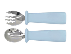 Детские столовые приборы (ложка и вилка) СЕРО-ГОЛУБОЙ