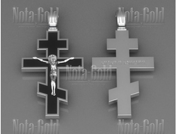 Нательный крест с распятием из белого золота чёрная эмаль  (Вес: 18 гр.)