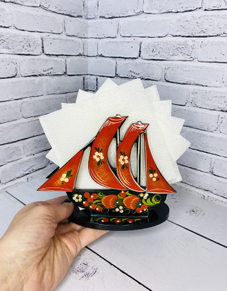 Салфетница Кораблик 115*145 мм с росписью Хохлома