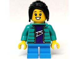 Child - Girl, Dark Turquoise Jacket over Dark Purple Shirt, Dark Azure Short Legs, Black Ponytail, n/a (hol276)