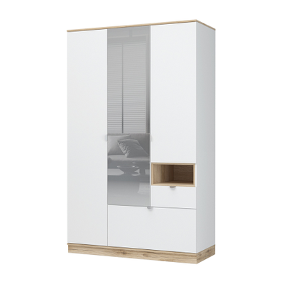 Юкки ШК 1Я 1350 Шкаф 3-х дверный с зеркалом 1350х2200х550 Дуб делано/Белый шагрень