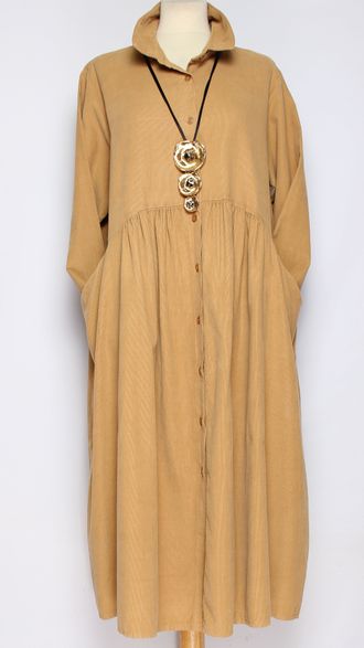 Платье-рубашка Бохо "КАРМАНЫ ЗАЩИПЫ" мокко до р.54