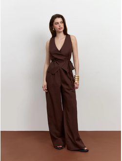 Брюки на резинке изо льна (коричневый)