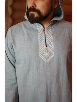 Рубаха с капюшоном «Утро Сварога» небесная