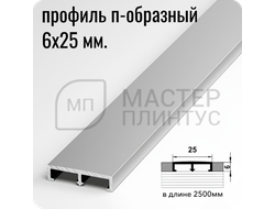 П-образный бордюр-вставка из алюминия шириной 25 мм. серебро матовое