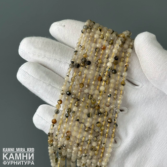 Рутиловый кварц с включениями шары в огранке 3 мм, цена за нить 19 см