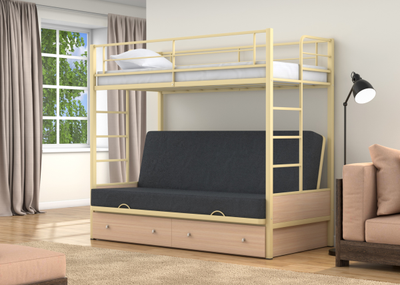 Двухъярусная кровать-диван Дакар 1 Слоновая кость (вставки Дуб молочный) фото 6