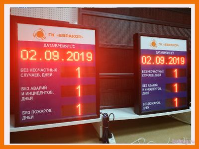 Табло число дней без несчастных случаев, без аварий, без пожаров дата, время, температура