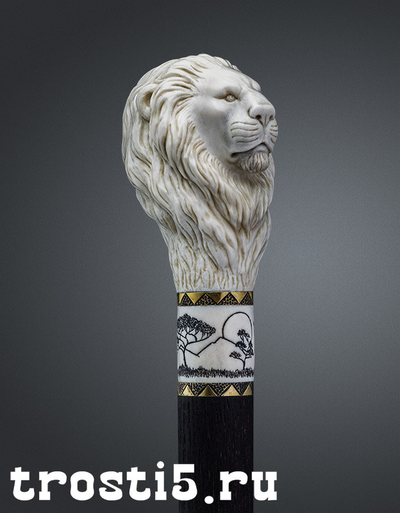 Эксклюзивная трость из дуба с белой рукоятью из кости в виде головы льва
