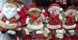 Украшения на ёлку Дед мороз и друзья в шубках упаковка 12 штук