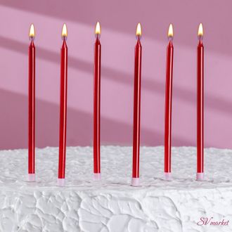 Свечи в торт &quot;Ройс&quot;, 6 шт, высокие, 13 см, рубиновый металлик