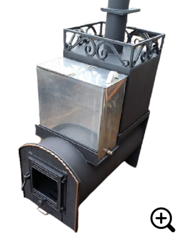 Дровяная банная печь с выносной топкой ДОБРЫНЯ-900, открытая каменка /закрытая каменка