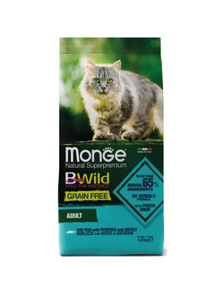 Корм для взрослых кошек Monge BWild Grein Free беззерновой с треской 1,5 кг