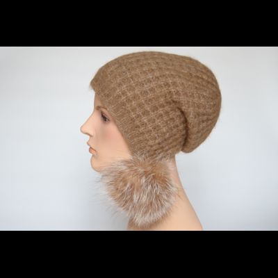 Коричневая шапка капор с помпонами для женщин Vizio Италия 6188 РР 66