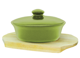 Салатник с крышкой 0,5 л (емкость для запекания) на деревянной подставке (0,5 кг) (салатовый)