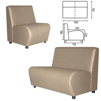 Диван мягкий двухместный "Клауд", "V-600", 1100х750х780 мм, без подлокотников, экокожа, бежевый
