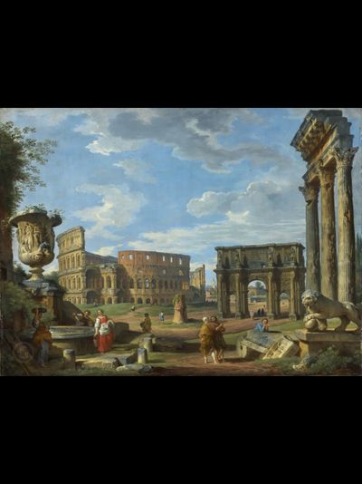 Картина обогреватель, репродукция Джованние Панини Каприччо с колизеем, аркой Константина